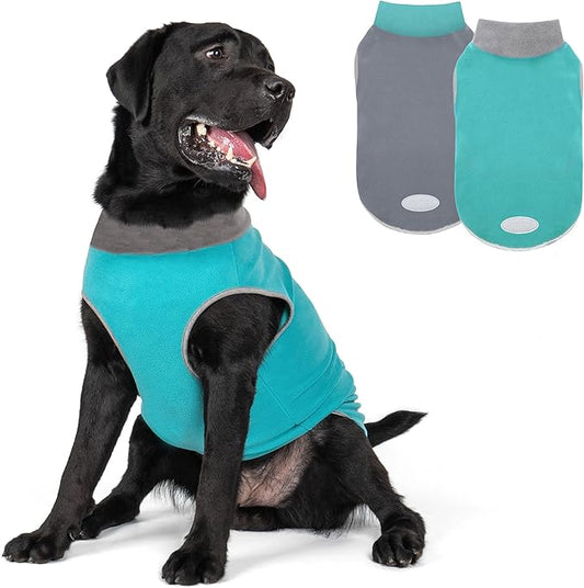cyeollo 2 Pack Dog Sweater Fleece Vest Pullover Pet Sweatshirt Reflective Lightweight Dog Clothes for Large Dogs Boy Girl Pet Apparel Teal & Grey, XXXL