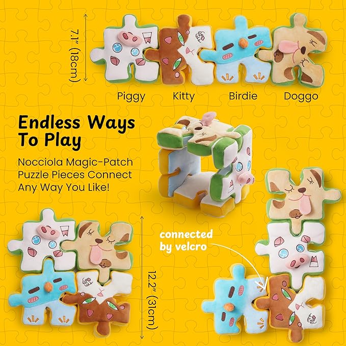 Nocciola Tearable Rip Pull Apart Squeaky Dog Puzzle Toys, 4 in 1 Enrichment Interactive Plush Stuffed Crinkle Chew Toys for Small Medium Large Breeds