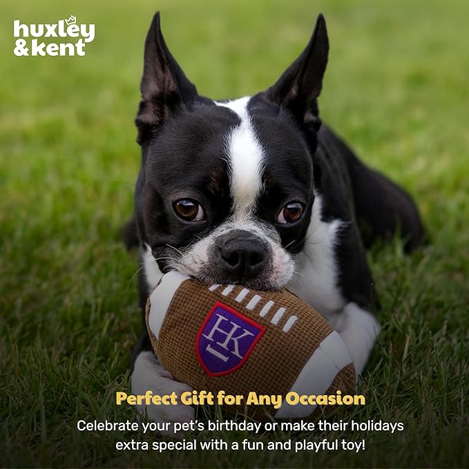 Huxley & Kent Funny Dog Toy w/Squeaker – Power Plush Squeaky Dog Toys for Small, Medium & Large Dogs – Soft Stuffed Animal for Indoor Play & Fetch - HK Football, Small