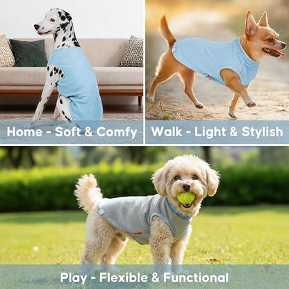KYEESE 2Pack Waffle Dog Shirts for Large Dogs Stretchy T-Shirts Lightweight Tank Top Sleeveless Striped Shirt Vest Soft Breathable Pet Apparel, XXX-Large, Blue+Grey