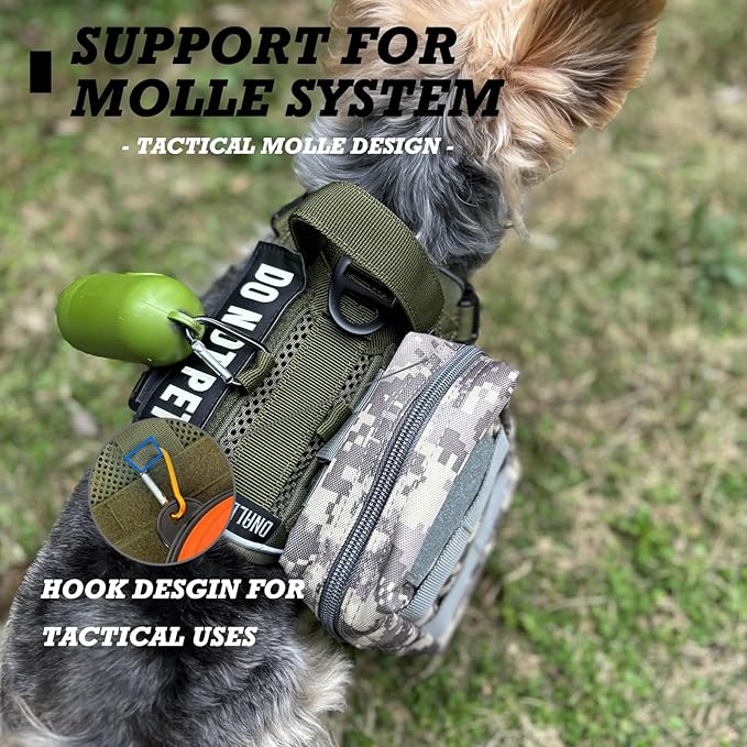 Tactical Dog and Cat Harness for XS and Small Puppy, Air Pet Vest No Pull with Reflective Do Not Pet Patches, Breathable Dog Molle Vests for Training Walking Hunting Green