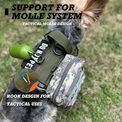 Tactical Dog and Cat Harness for XS and Small Puppy, Air Pet Vest No Pull with Reflective Do Not Pet Patches, Breathable Dog Molle Vests for Training Walking Hunting Green