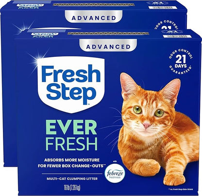 Fresh Step Ever Fresh Advanced Multi Cat Clumping Litter with Febreze Freshness, 16 lb Each, Pack of 2 (Package May Vary)