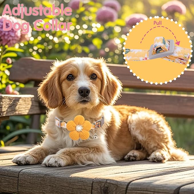 Small Dog Collar with Flower, Puppy Collar for Girl Dog Collars for Small Dogs Cute Dog Collar with Bell, Adjustable Length