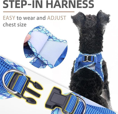 PUPTECK Dog Harness and Leash Set for Small Medium Dogs No Pull Step-in Soft Mesh Puppy Cat Vest Harnesses Reflective at Night, Blue XS