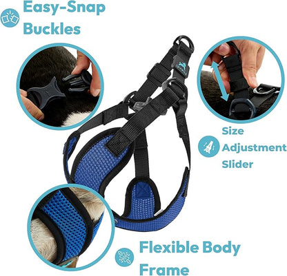 Gooby Comfort X Step in Lite Dog Harness - Choke Free, Escape Free with Light Breathable Mesh - Step in Dog Harness for Small Dogs Only - Quick Release Buckle, Metal D-Rings - Blue, Large