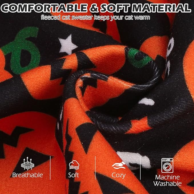 EXPAWLORER Cat Halloween Sweater - Sweaters for Cats Only Soft Warm Pet Clothes, Fall and Winter Pumpkin Coat Pullover Design, Fleece Sweatshirt Clothing Also for Puppy Small Dogs, Large