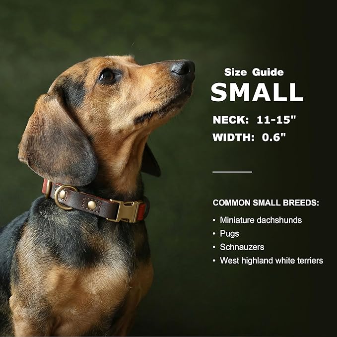 Didog Soft PU Leather Dog Collars for Small Dogs,Classic Adjustable Dog Collars with Quick Release Metal Buckle,Easy Clean and Comfortable with Nylon Lining,Reddish Brown,S Neck 11-15"