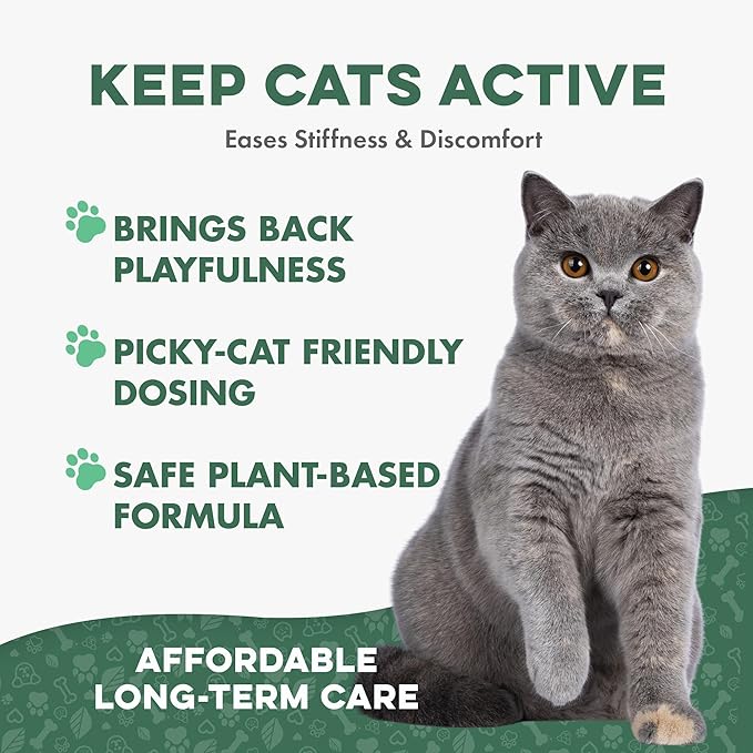 Cat Joint Supplement and Mobility Support - Natural Plant-Based Formula Provides Comfort for Aging and Felines with Mobility Challenges, 400 Tiny Tasteless Pills Easy to Give Even Feral or Picky Cats