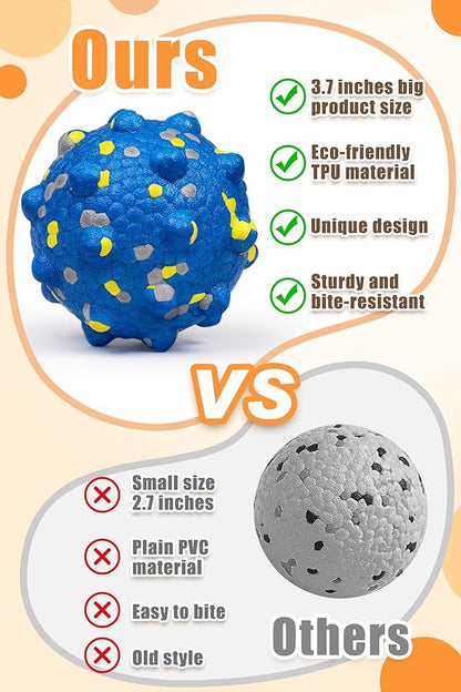 Moonorange 3.7'' Dog Balls for Dogs Aggressive Chewers Indestructible Tennis Durable Bouncy Interactive Dog Toy for Fetch Game Floating Balls (Blue Large)