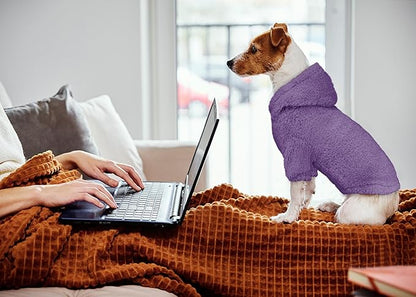 Fuzzy Dog Sweaters for Small Dogs Dog Hoodie Pet Clothes Warm Soft Cozy Coats Hooded Sweatshirt Fleece Small Pet Hoodies Sweater(Purple-S)
