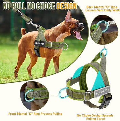 Lukovee No Pull Dog Harness & Leash Set - Heavy Duty Dog Vest Harness with Soft Padded for Medium Large Dogs, Adjustable Reflective Tactical Pet Harness for Easy Walk and Training (XL, Green)