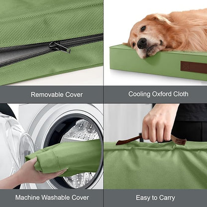 Tail Stories Outdoor Extra Large Dog Crate Bed, XXL Waterproof Dog Bed for Giant Breeds Dogs, 47x29 Inch Orthopedic Egg Crate Foam Pet Mat with Removable Cooling Cover, Light Green