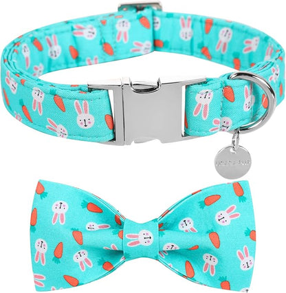 UP URARA PUP Easter Dog Collar with Bow Tie, Cotton Easter Bowtie Collar for Puppy Girl Boy Dog or Cat, Cute Carrot Pet Collar with Metal Buckle, Easter Gift Rabbit Dog Collar, XS