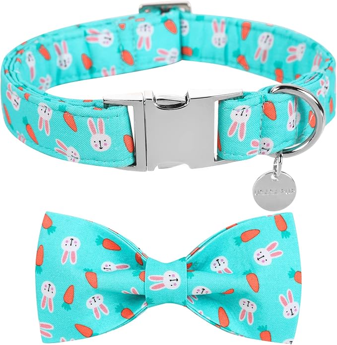 UP URARA PUP Easter Dog Collar with Bow Tie, Cotton Easter Bowtie Collar for Large Girl Boy Dog, Cute Carrot Pet Collar with Metal Buckle, Easter Gift Rabbit Dog Collar, L