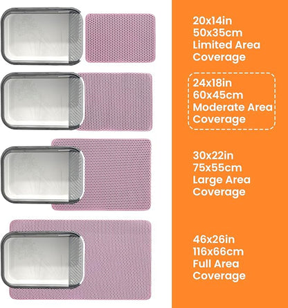 Petinstinct Cat Litter Mat, 24x18 Inches Large Double Layer Honeycomb Cat Litter Trapping Mat, Non Slip Waterproof Urine Proof Cat Litter Box Mat for Floor, Kitty Litter Rug, Cat Supplies, Pink