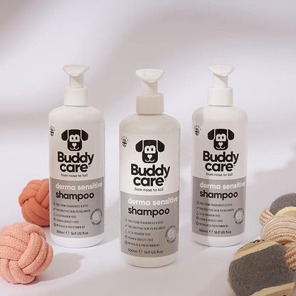 Derma Sensitive Dog Shampoo by Buddycare | Dry Skin & Itchy Skin Relief for Smelly Dogs | Deep Cleansing for Dogs Puppy Sensitive Skin | Dog Shampoo & Conditioner | with Aloe & Vitamin B5 (16.90oz)