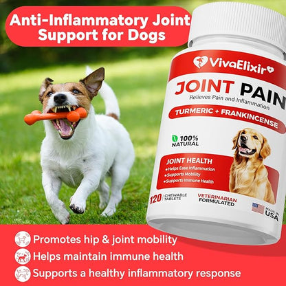 Turmeric Anti-Inflammatory Support Dog Chewables - 120 Tablets - with Turmeric, Boswellia, Fish Oil, and Piperine for Hip and Joint Mobility, Antioxidants, Veterinarian Recommended