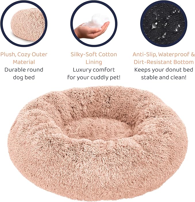 Donut Dog Bed - Premium Comfort for Anxiety Relief - Fluffy & Calming Design with Ultra-Plush Support | Cozy Round Dog Bed with Super Soft Circle Style (Pink, Large)