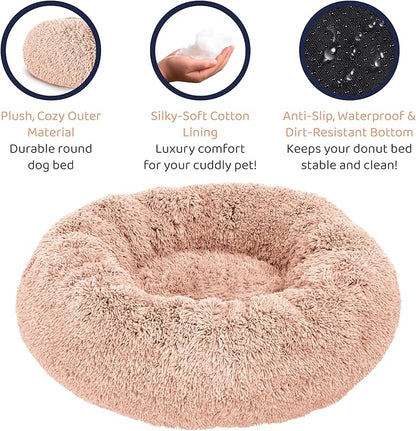 Donut Dog Bed - Premium Comfort for Anxiety Relief - Fluffy & Calming Design with Ultra-Plush Support | Cozy Round Dog Bed with Super Soft Circle Style (Pink, Large)