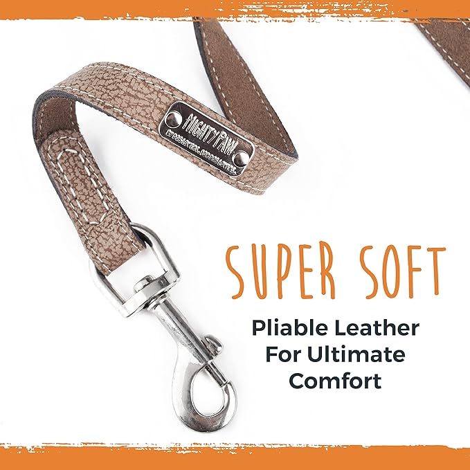 Mighty Paw Luxury Leather Dog Leash - Genuine Material Leather Leashes for All Pet Sizes - Pet Lead - 5 ft Premium Quality - Soft Material - Light Brown