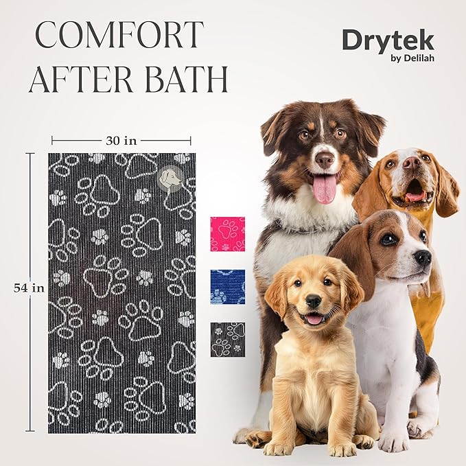 Delilah Home Drytek Dog Towel, Faster Drying, Ultra Absorbent & Odor-Resistant Dog Drying Towel Made from Recycled Bottles, Large 30x54, Quick-Dry & Sand-Resistant for Bath, Beach & Travel (Black)