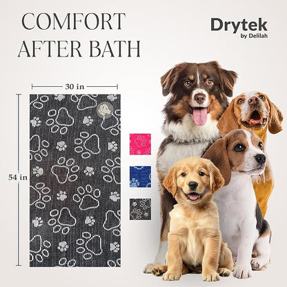Delilah Home Drytek Dog Towel, Faster Drying, Ultra Absorbent & Odor-Resistant Dog Drying Towel Made from Recycled Bottles, Large 30x54, Quick-Dry & Sand-Resistant for Bath, Beach & Travel (Black)