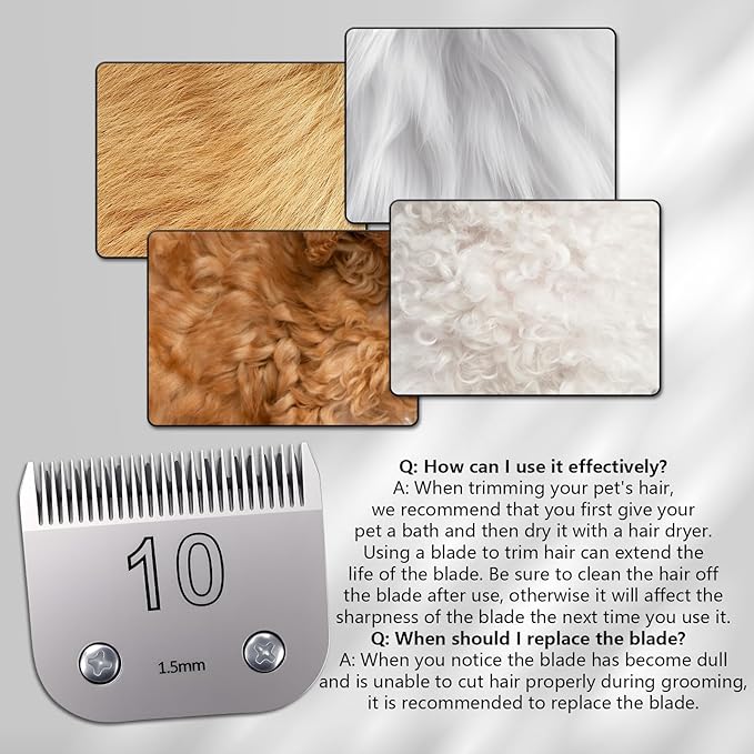 3 Pack 10# Removable Dog Grooming Blades, Made of Carbonized Steel, Suitable for Andis/Oster A5/Wahl KM Series, Cutting Length 1/16" (1.5 mm)