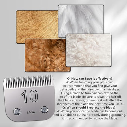 3 Pack 10# Removable Dog Grooming Blades, Made of Carbonized Steel, Suitable for Andis/Oster A5/Wahl KM Series, Cutting Length 1/16" (1.5 mm)