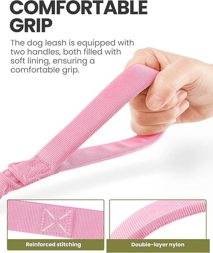 OutdoorMaster Bungee Dog Leash, Heavy Duty Dog Leash with Shock Absorption, 2 Padded Handles Training Leash, Improved Dog Safety and Comfort (Pink, 4FT)