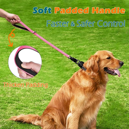 PetBonus Heavy Duty Short Dog Leash, 24 Inch Nylon Traffic Leash with Quick Release Clip, Comfortable Padded Handle, Reflective Training Lead for Medium Large Dogs (Pink, 24")