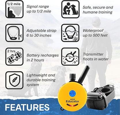 Educator ET-300 Mini E Collar for Dog Training with Remote - 1/2 Mile Range, Waterproof, 100 Blunt Stimulation Levels, Tone or Vibration Mode, Night Light Tracking for Small, Medium & Large Dogs