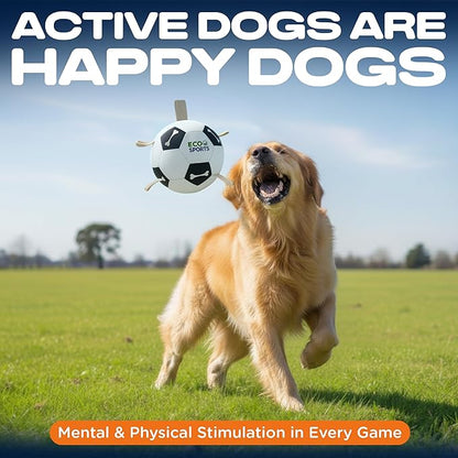 Eco Sports Small Dog Soccer Ball with Straps – Size 2, Interactive Durable Dog Soccer Ball with Cotton Grab Tabs for Fetch Training and Outdoor Play, for Small Size Pets and Puppies