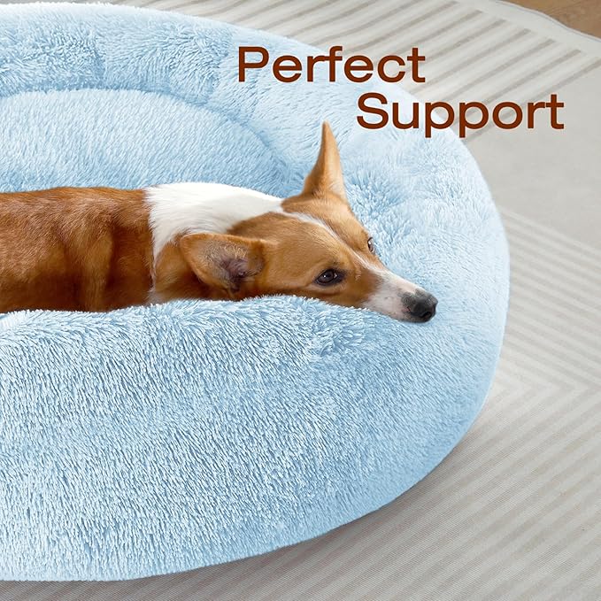 JOLLYVOGUE Dog Bed, Calming Anti-Anxiety Large Dog Bed, Fluffy Donut Cushion for Medium and Large Pets (27"/30"/36")