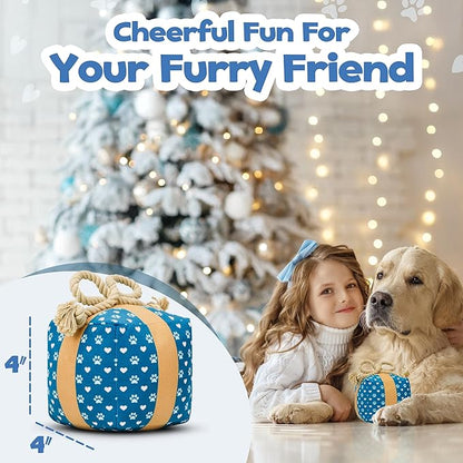 Gift Box Dog Toy – Valentines Day & Birthday Dog Toy, Interactive Squeaker,Rope, and Crinkles for Fun Birthday Puppy Surprise