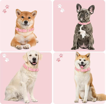 Leather Dog Collar for Small Medium Large Dogs, Soft Padded Dog Leather Collar with Heavy Duty Gold Buckle, Durable & Comfortable for Puppy Dogs Daily Walking (Pink, XS)