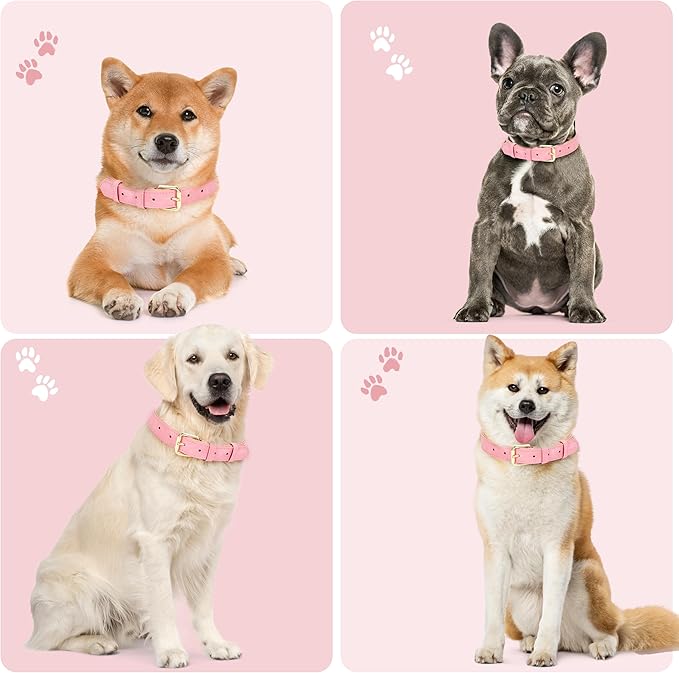 Leather Dog Collar for Small Medium Large Dogs, Soft Padded Dog Leather Collar with Heavy Duty Gold Buckle, Durable & Comfortable for Small Dogs Daily Walking (Pink, S)