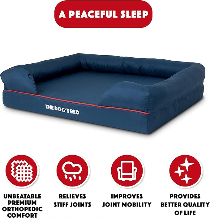 The Dog’s Bed, XL Oxford Blue, Memory Foam, Pain Relief: Arthritis, Hip & Elbow Dysplasia, Post Surgery, Lameness, Supportive, Calming, Waterproof Washable Cover, Veterinary Approved