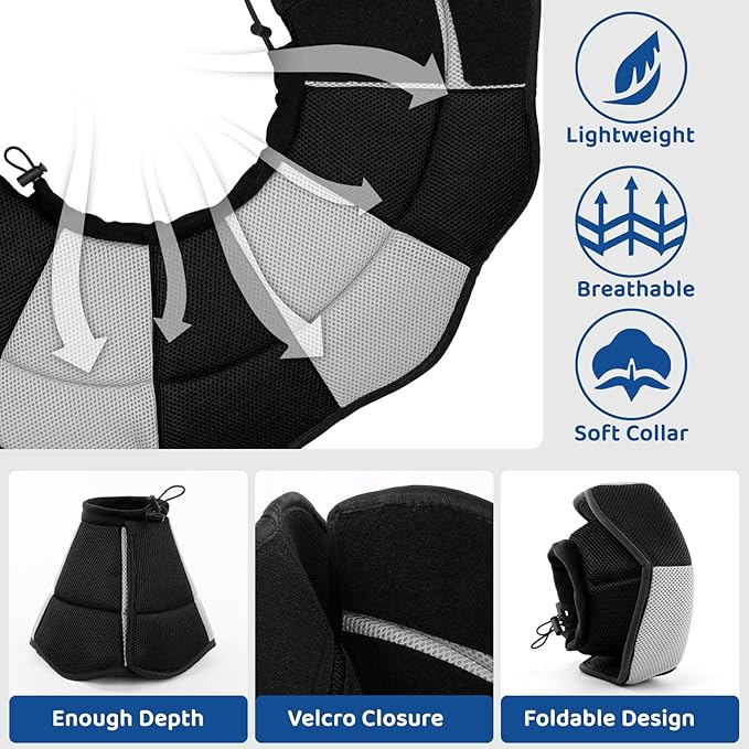 SUNFURA Dog Cone - Soft Cone for Dogs to Stop Licking, Pet E-Collar Alternative After Surgery, Adjustable Pet Recovery Collar for Wound Healing, Black Medium