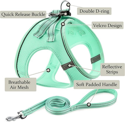 Dog Harness with Leash Set, No Pull Adjustable Reflective Step-in Puppy Pet Vest Harnesses for Small Medium Large Dogs and Cats,Green L