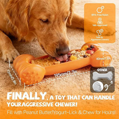 2-Pack Freeze Toys for Dogs Slow Feeder Dog Lick Bone Indestructible Chew Toy for Aggressive Chewers,Puppy Teething Relief,Fillable Enrichment Treat Toy Suitable for Small & Medium Breed(Nylon)
