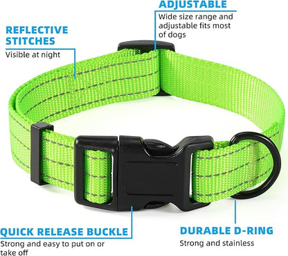Mile High Life Dog Collar | Nylon Reflective Dog Collars | Light Weight Puppy Collars | Lime Green Dog Collars for Small Dogs (Solid Lime Green, X-Small)