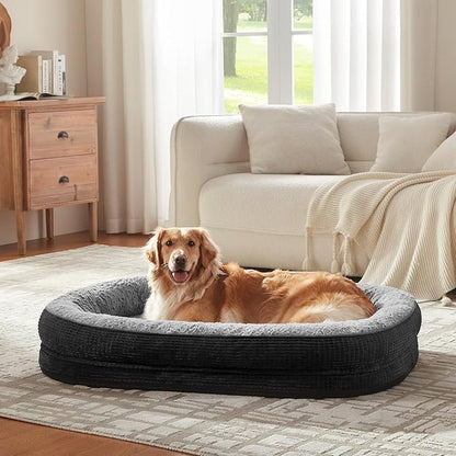 JOEJOY Orthopedic Dog Bed for Medium Dogs, Egg-Crate Memory Foam Pet Bed with Bolster Sides, Waterproof Lining, Removable Washable Cover & Non-Slip Bottom, Black
