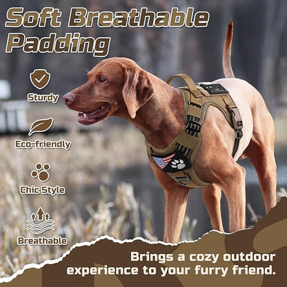 rabbitgoo Tactical Dog Harness for Large Dogs, No Pull Military Service Vest with Handle & Molle, Easy Control for Training Walking, Adjustable Reflective Straps, Brown, XL