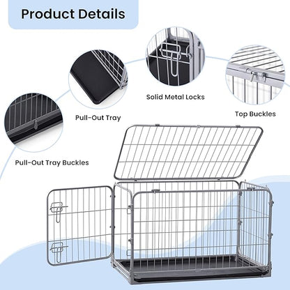 ZOMISIA Foldable Dog Crate for Large Dogs - 42 inch Escape-Proof Metal Kennel with Double Door, Easy Assembly Collapsible Cage with Removable Tray, Indoor Outdoor Use, Silver Gray