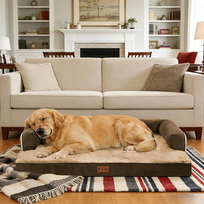 Casa Paw Orthopedic Dog Beds for Extra Large Dogs, Waterproof Egg Crate Foam XL Dog Bed with Sides 45x35Inch, Big Dogs Couch Beds with Removable Washable Cover and Nonskid Bottom, Brown