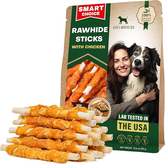 Beloved Pets Dog Treats & Long Lasting Rawhide Chews Wrapped Chicken 10.6 Oz – Pet Bones Sticks for Large, Medium & Small Breeds – Aggressive Chewers Snacks – Puppy Toys Treats