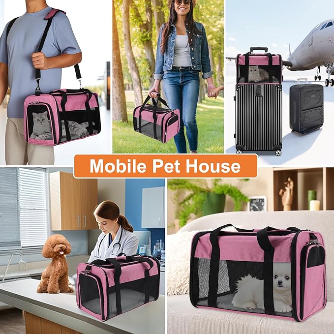 RENEWREVITAL Pet Carrier, Breathable Mesh Design, Soft Cat Carrier with Shoulder Strap, Comfortable Travel Solution, Pink