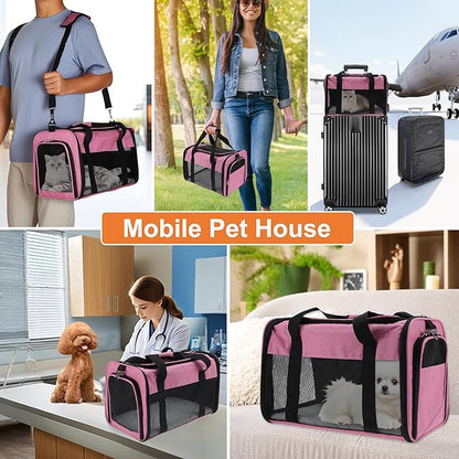 RENEWREVITAL Pet Carrier, Breathable Mesh Design, Soft Cat Carrier with Shoulder Strap, Comfortable Travel Solution, Pink