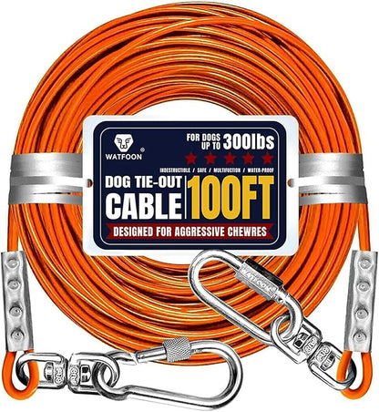 Tie Out Cable for Dogs Up to 300lbs,100ft Extra Strong 1000lbs Break Strength Tie-Out Tether Trolley Training Lead,Dog Run Cable for Yard Garden Park Camping Outside (Orange, 300lbs 100ft)